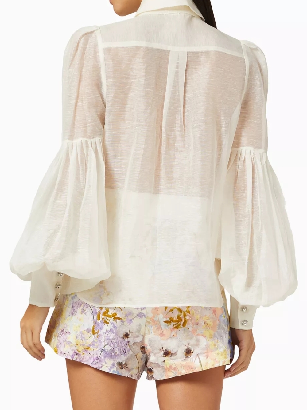 Zimmermann Cream Puff-Sleeve Tie-Neck Blouse - Picture 5 of 8